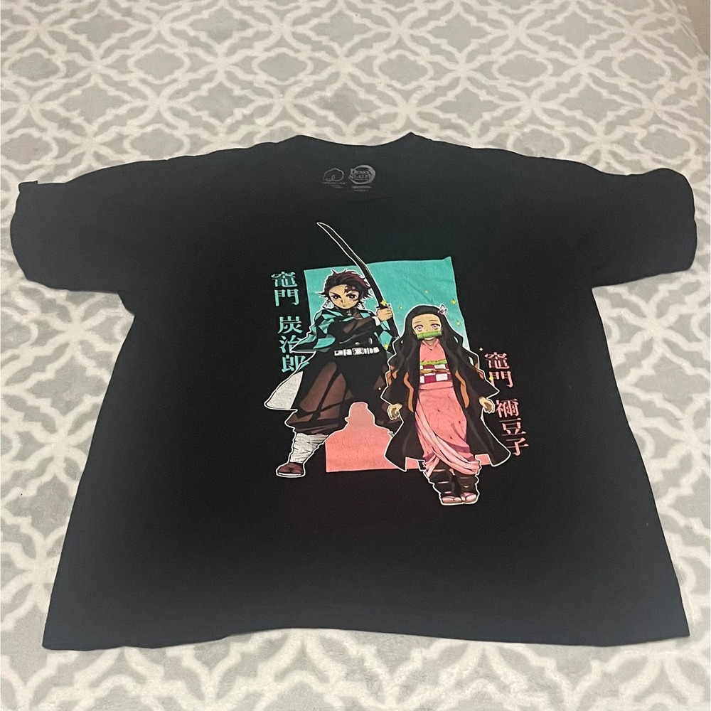 Demon‎ Slayer Tanjiro Nezuko Anime Graphic T Shirt Black Cotton USA L